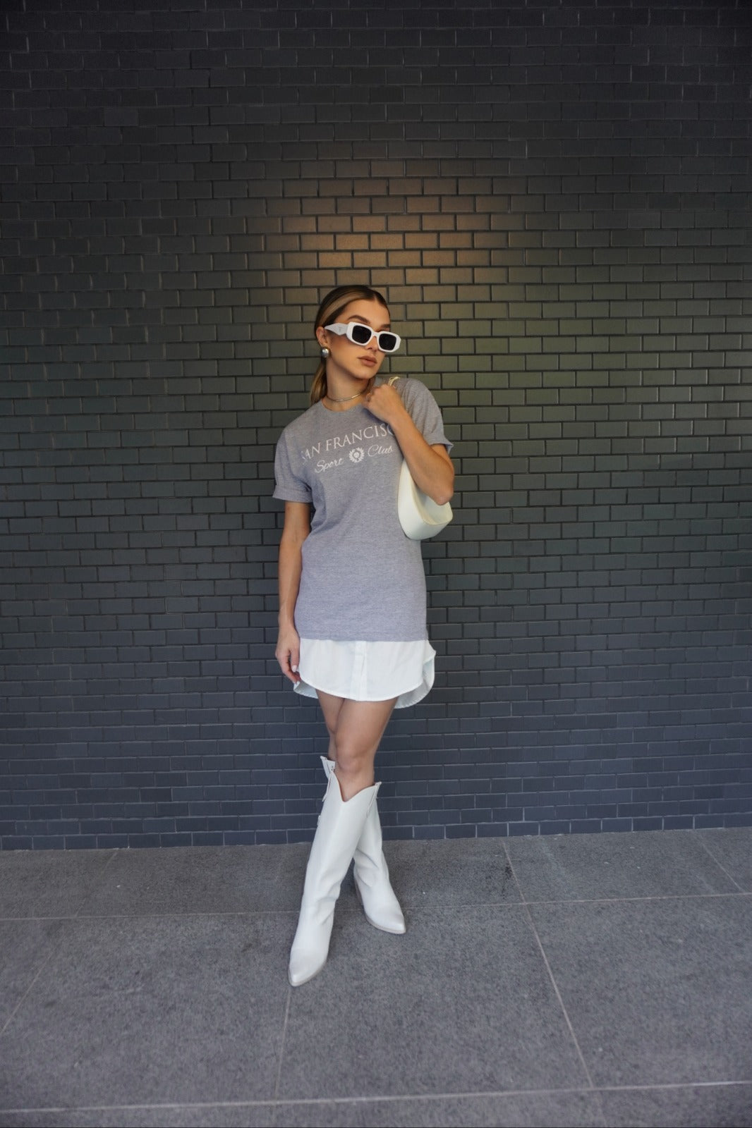 T-shirt Feminina 100% Algodão Estampa San Francisco Cinza Mescla