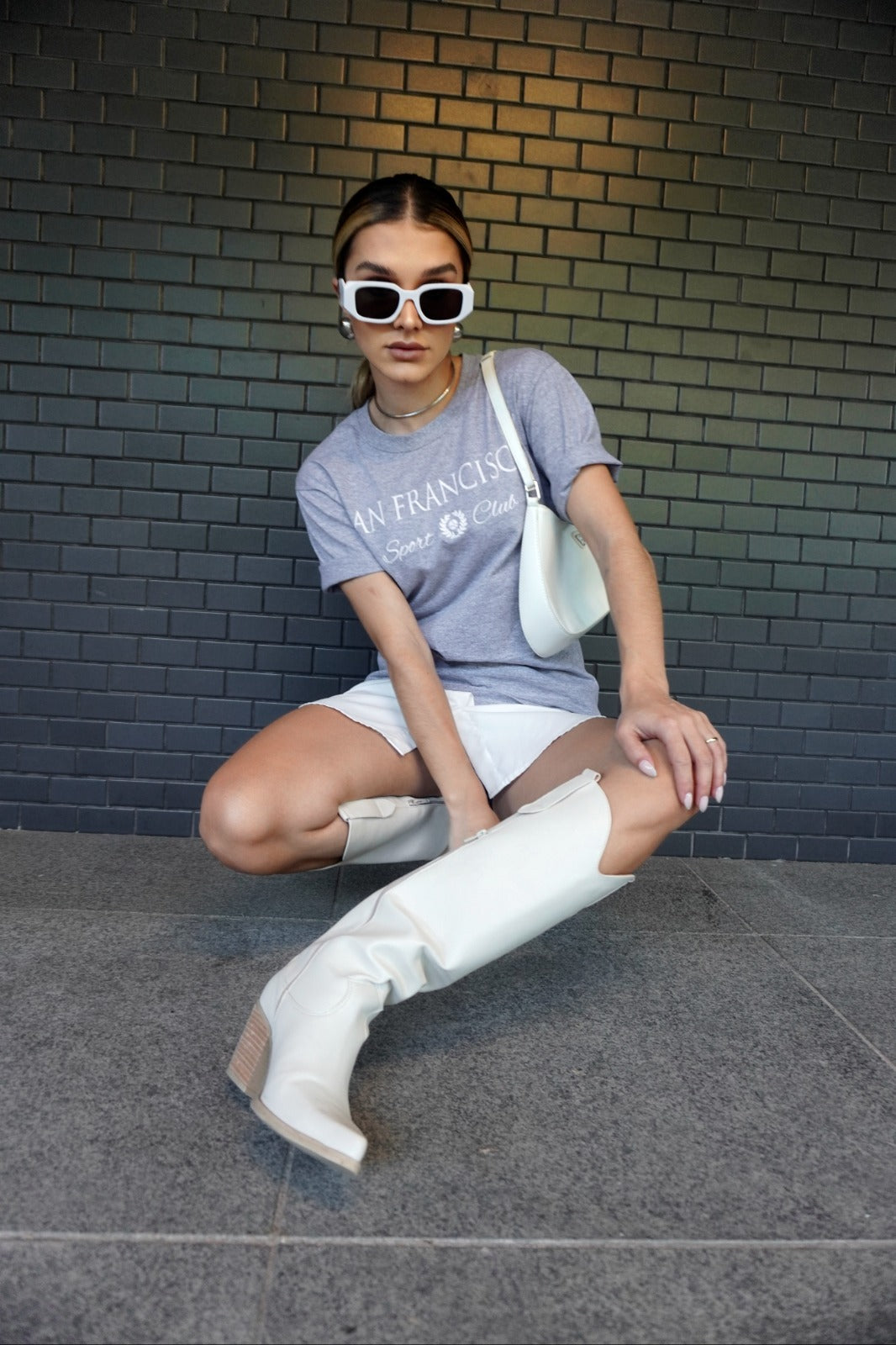 T-shirt Feminina 100% Algodão Estampa San Francisco Cinza Mescla