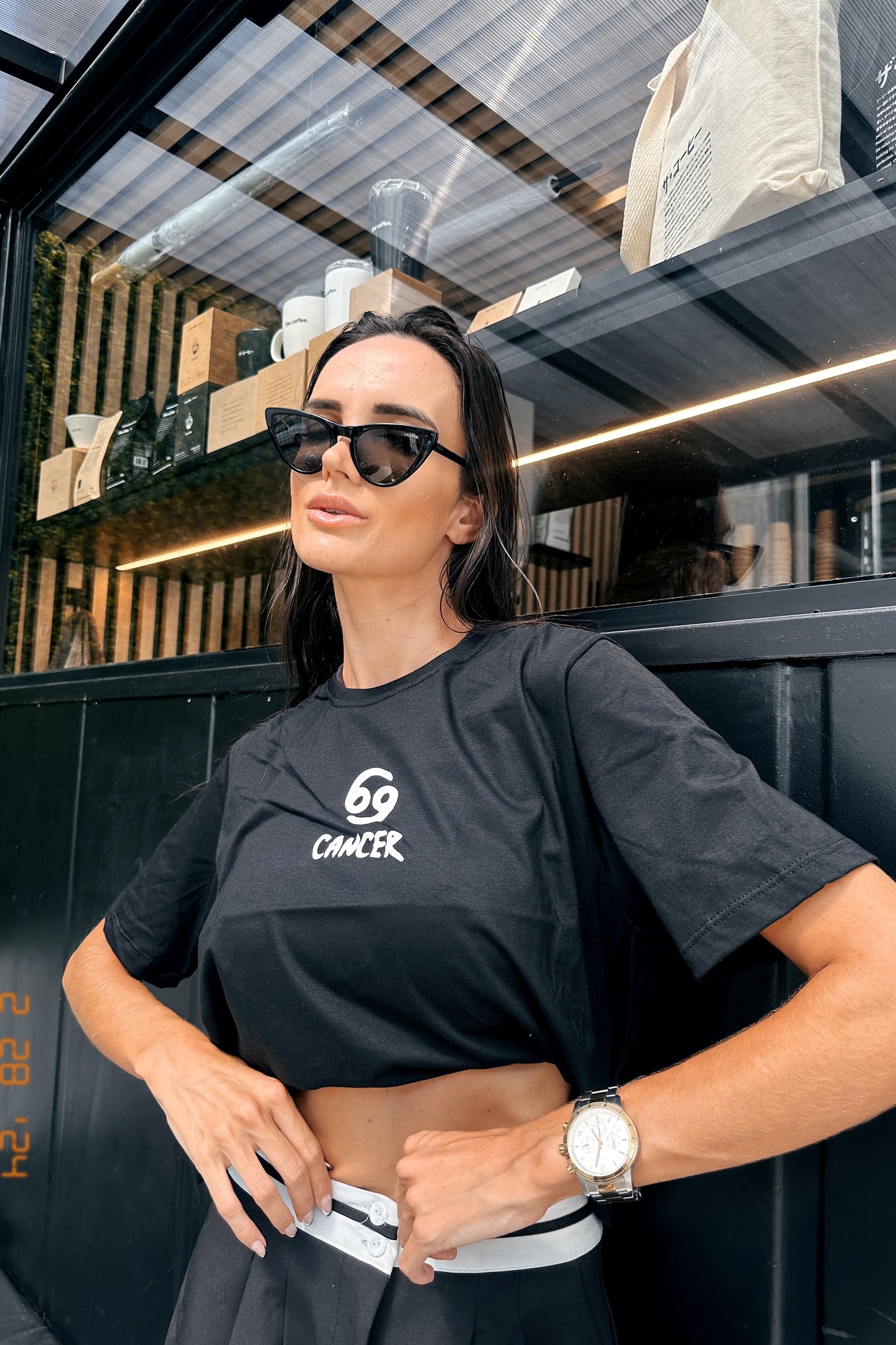 T-shirt Feminina 100% Algodão Signo Cancer Preto