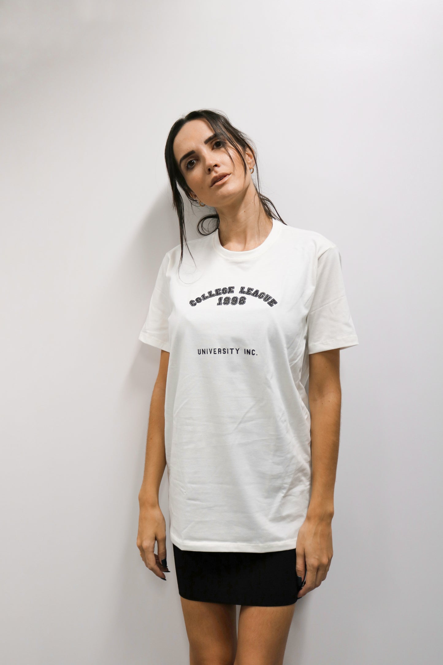 T-shirt 100% Algodão Estampa College Glitter Branco