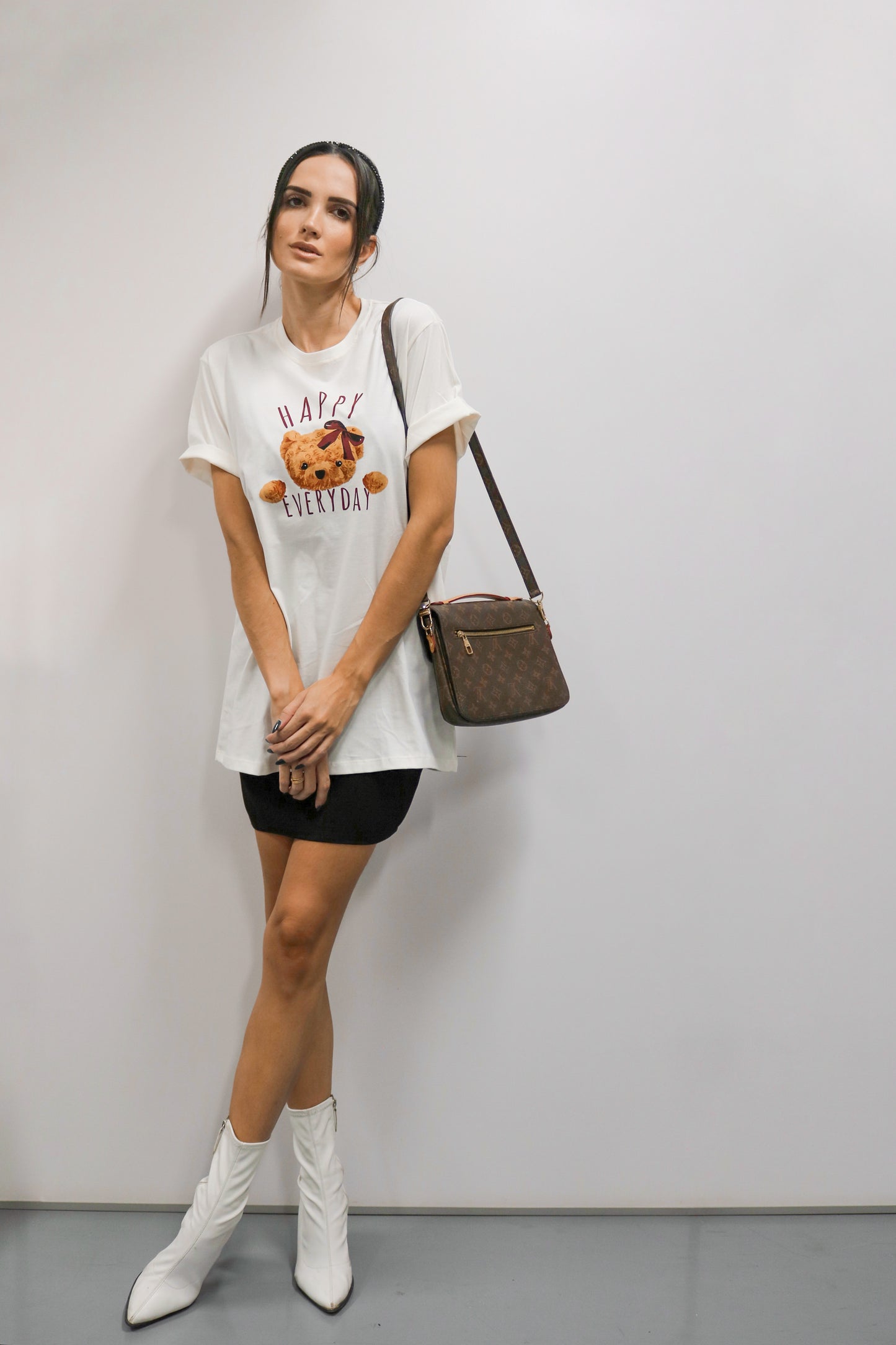 T-shirt 100% Algodão Estampa Urso Branco
