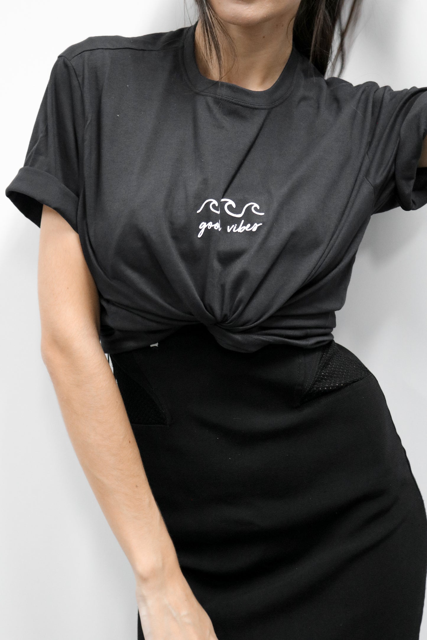 T-shirt 100% Algodão Estampa Good Vibes Preto