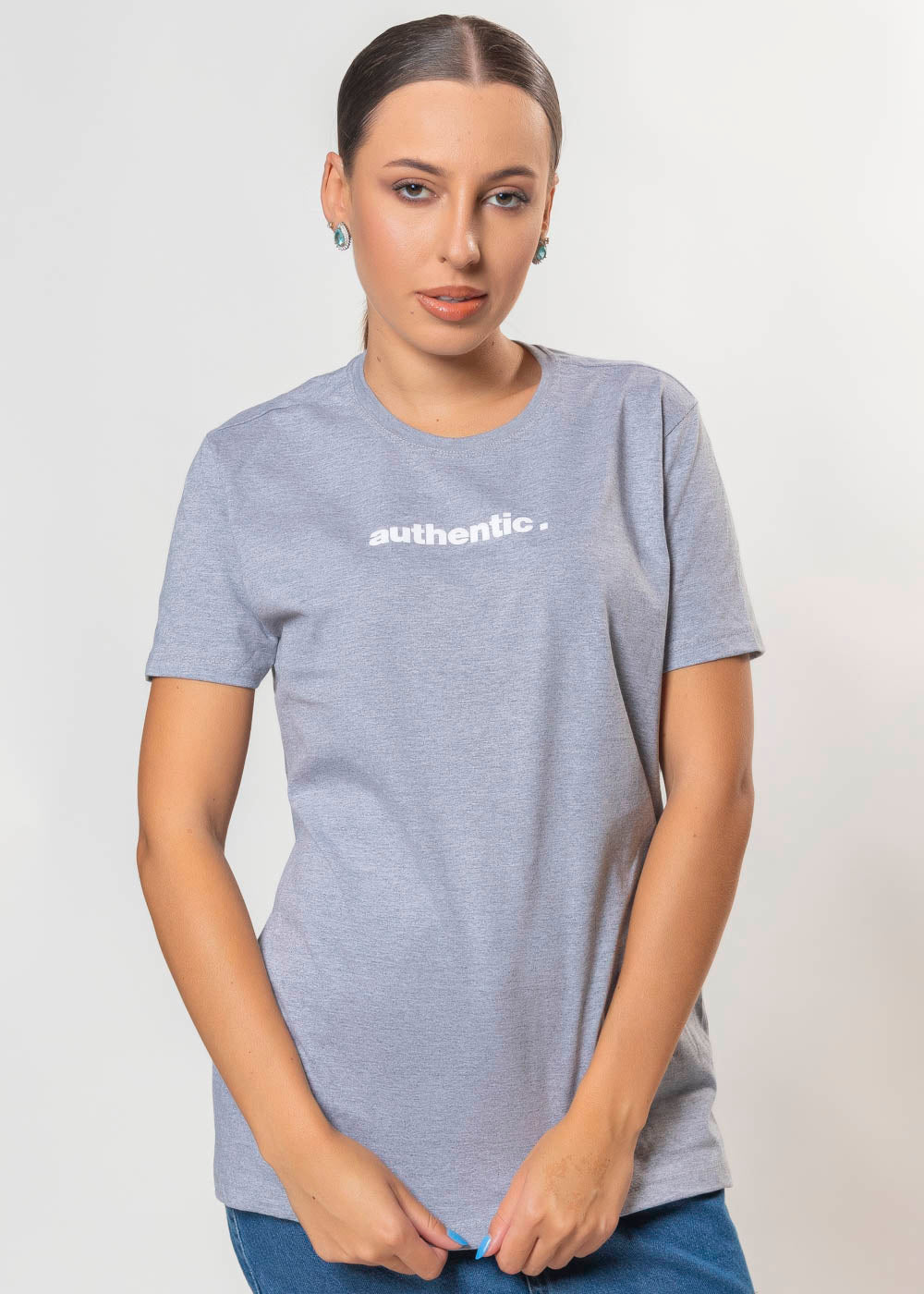 T-shirt Feminina 100% Algodão Authentic Cinza