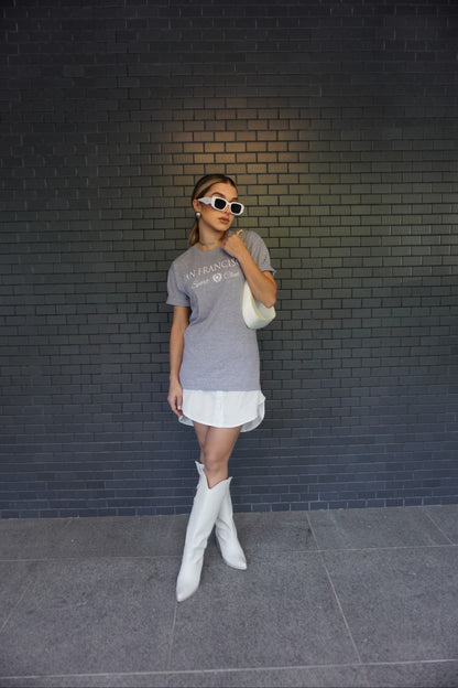 T-shirt Feminina 100% Algodão Estampa San Francisco Cinza Mescla