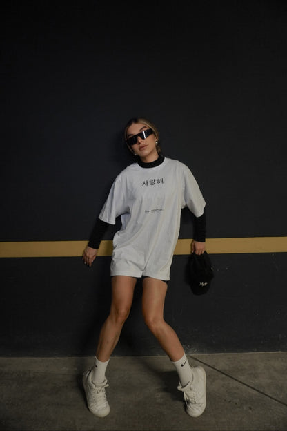 T-shirt Feminina 100% Algodão Estampa Te Amo Mandarim Branco