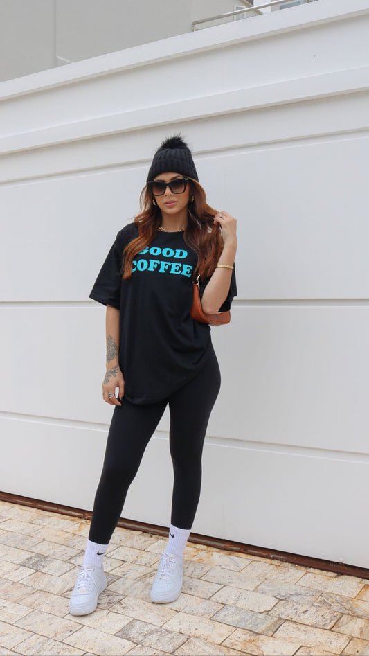 T-shirt Feminina 100% Algodão Estampa Good Coffee Preto