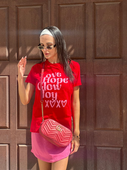 T-shirt Feminina 100% Algodão Love Vermelha