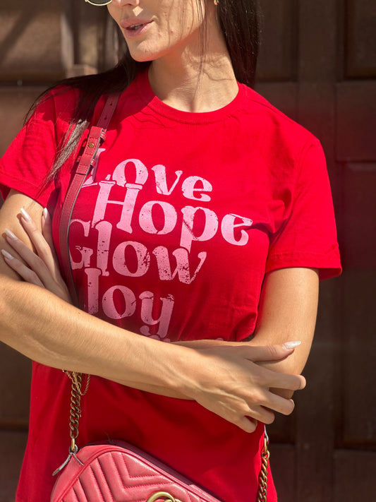 T-shirt Feminina 100% Algodão Love Vermelha