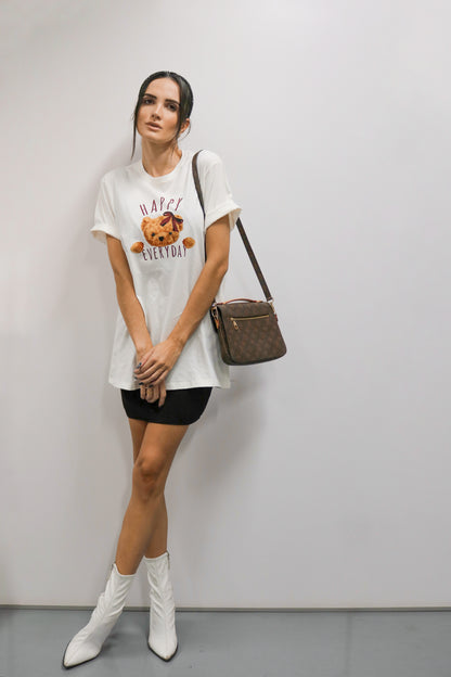 T-shirt 100% Algodão Estampa Urso Branco