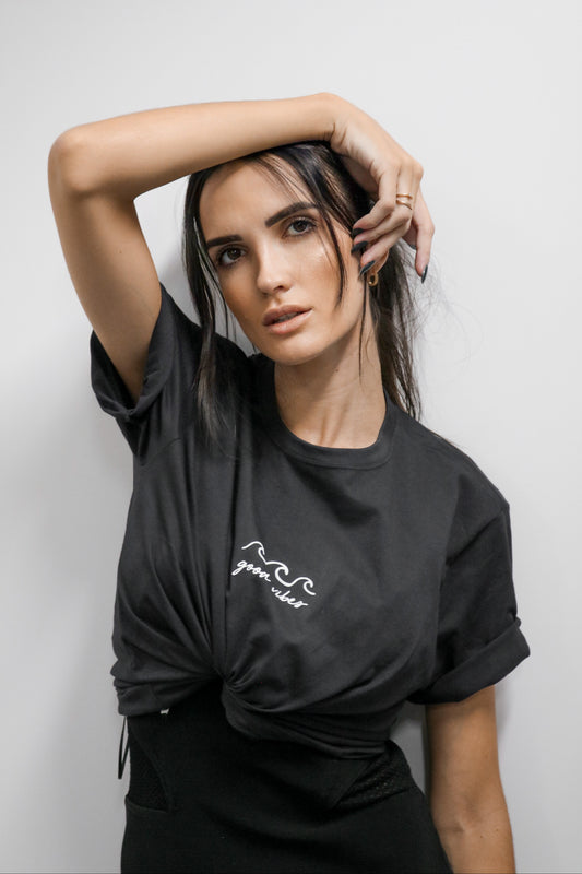 T-shirt 100% Algodão Estampa Good Vibes Preto
