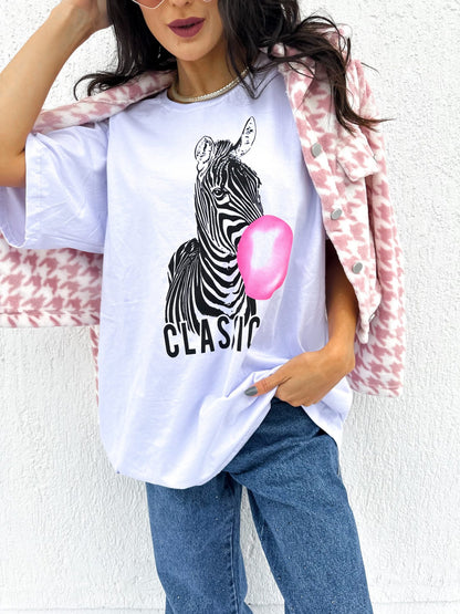 T-shirt Feminina 100% Algodão Estampa Classic Branca