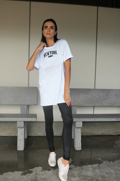 T-shirt Feminino 100% Algodão Estampa New York Branco