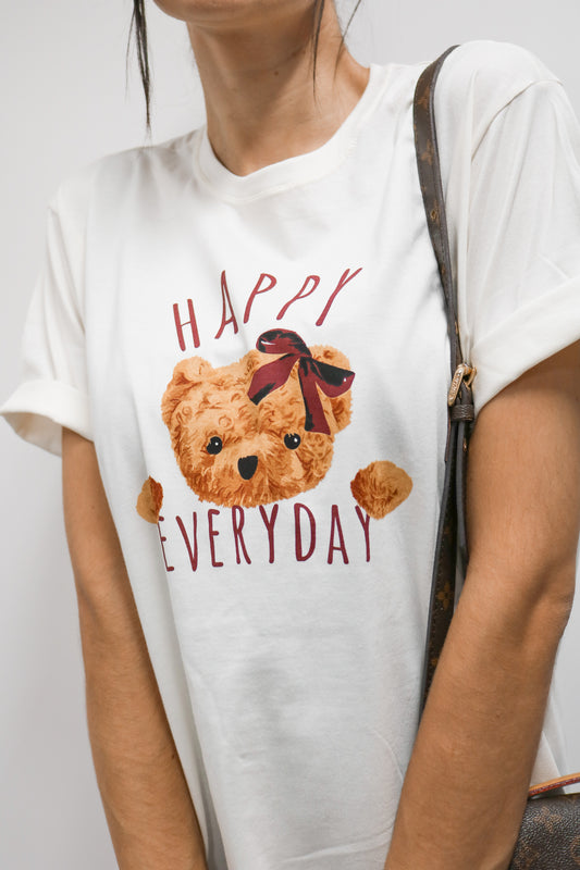 T-shirt 100% Algodão Estampa Urso Branco