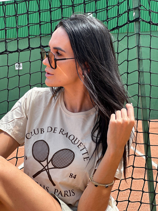 T-shirt Feminina 100% Algodão Beach Tênis Bege