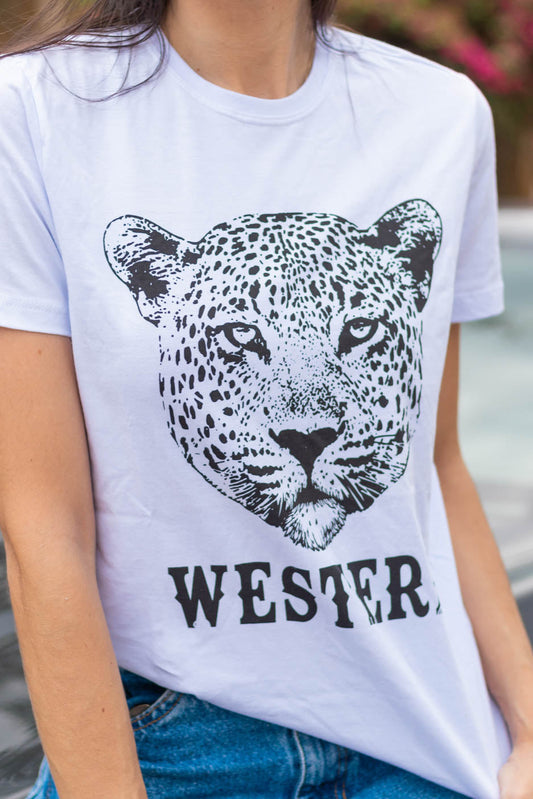 T-shirt Feminina 100% Algodão Baby Western Tendência Branca
