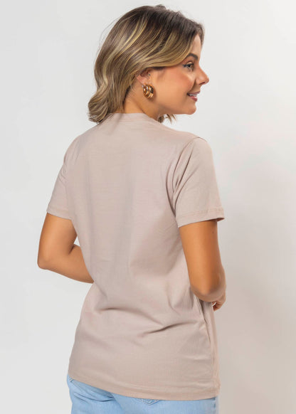 T-shirt Feminina 100% Algodão Lisa Areia