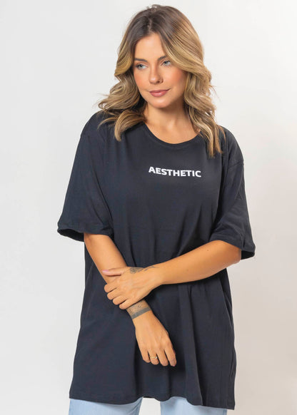 T-shirt Feminina 100% Algodão Aesthetic Preto