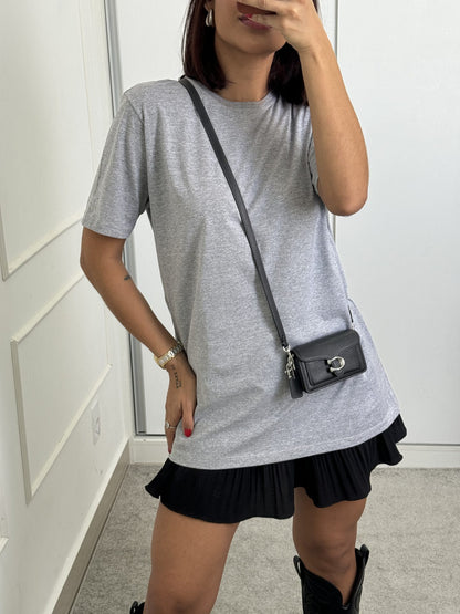 T-shirt Feminina Lisa 100% Algodão Oversized Cinza Mescla