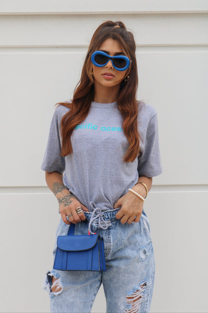 T-shirt 100% Algodão Estampa Pacific Ocean Tiffany Cinza Mescla