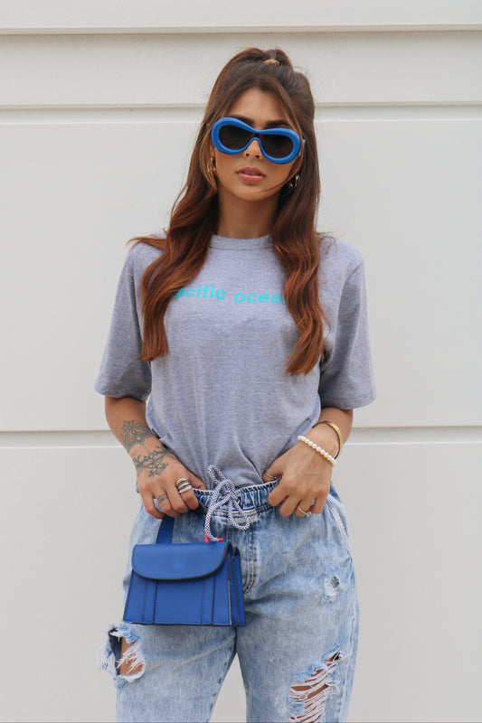 T-shirt 100% Algodão Estampa Pacific Ocean Tiffany Cinza Mescla