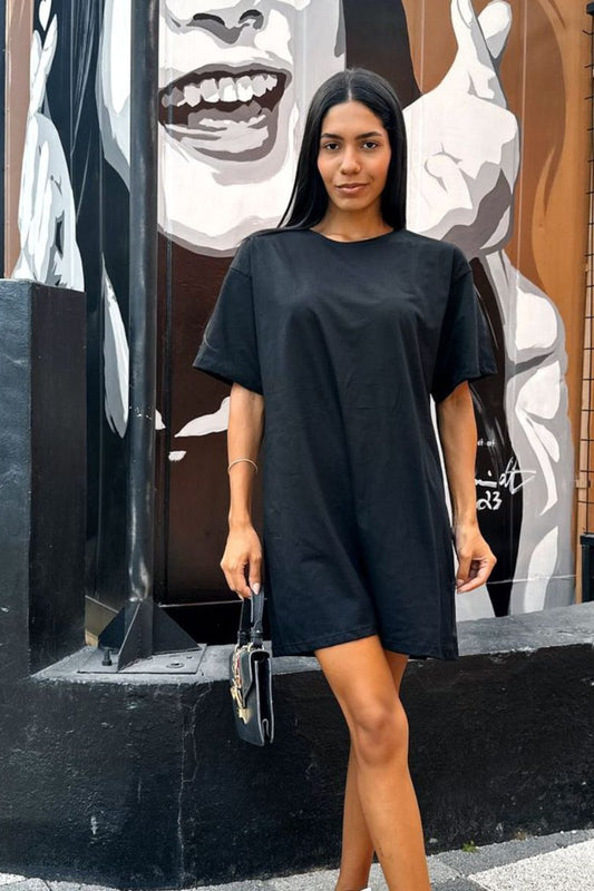 Vestido T-shirt Feminino 100% Algodão Preto Mel