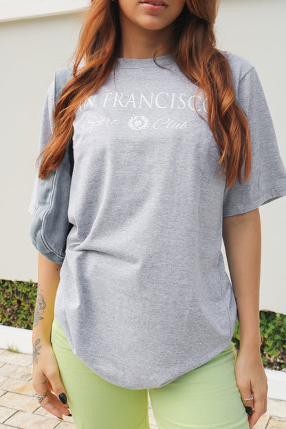 T-shirt Feminina 100% Algodão Estampa San Francisco Cinza Mescla