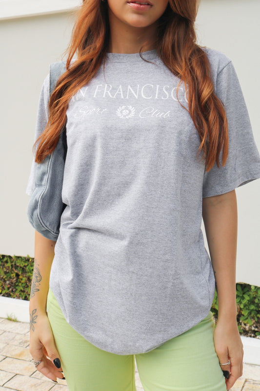 T-shirt Feminina 100% Algodão Estampa San Francisco Cinza Mescla