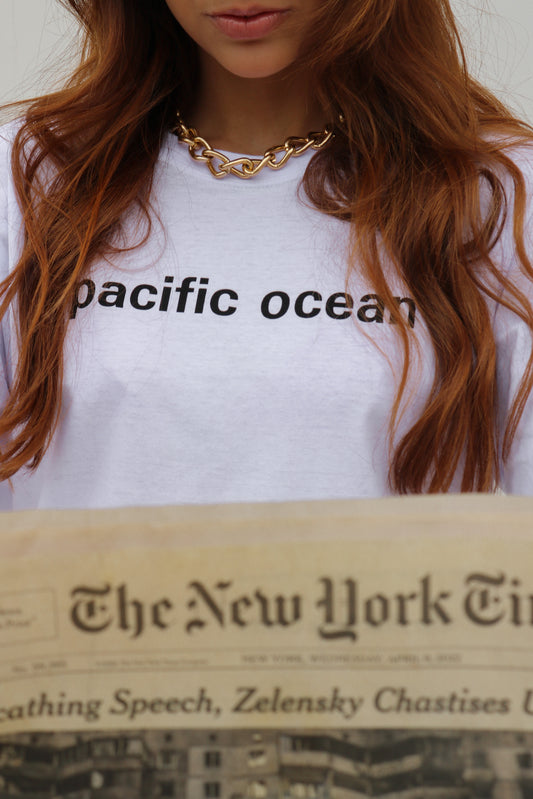 T-shirt Feminin 100% Algodão Estampa Pacific Ocean Branca