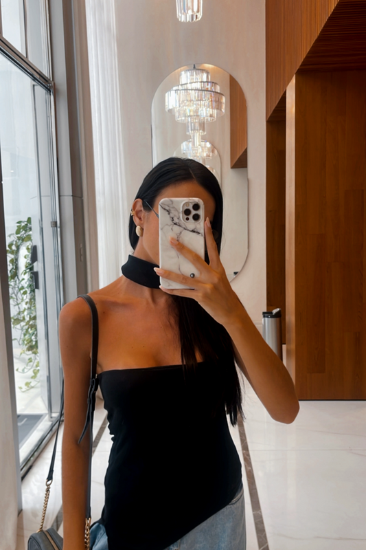 Blusa Feminina Tomara que Caia Assimétrica com Faixinha Ribana Preto