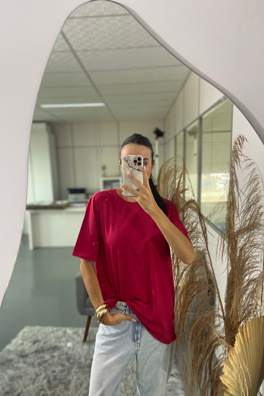 T-shirt Feminina 100% Algodão Lisa Cereja