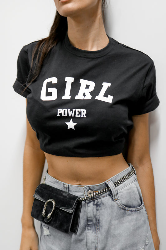 T-shirt 100% Algodão Estampa Girl Power Preto