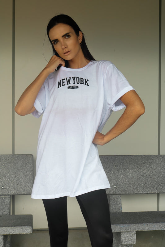 T-shirt Feminino 100% Algodão Estampa New York Branco