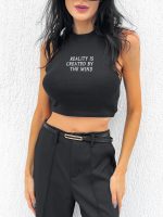 Cropped Feminino Nadador Reality Is Created By The Mind Preto