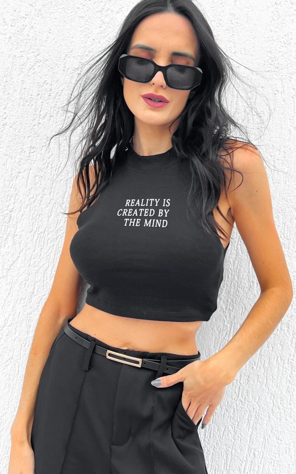 Cropped Feminino Nadador Reality Is Created By The Mind Preto