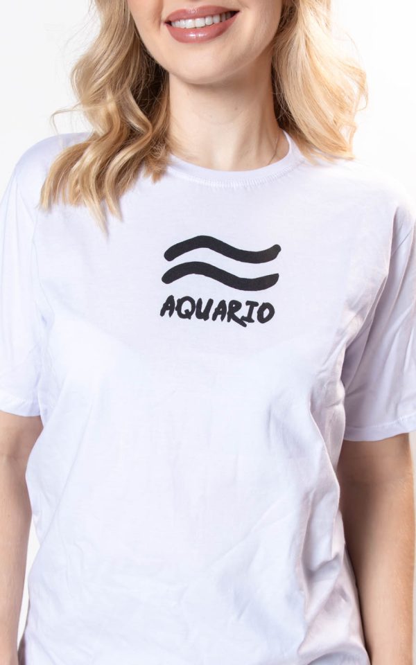 T-shirt Feminina 100% Algodão Signo Aquario Branca