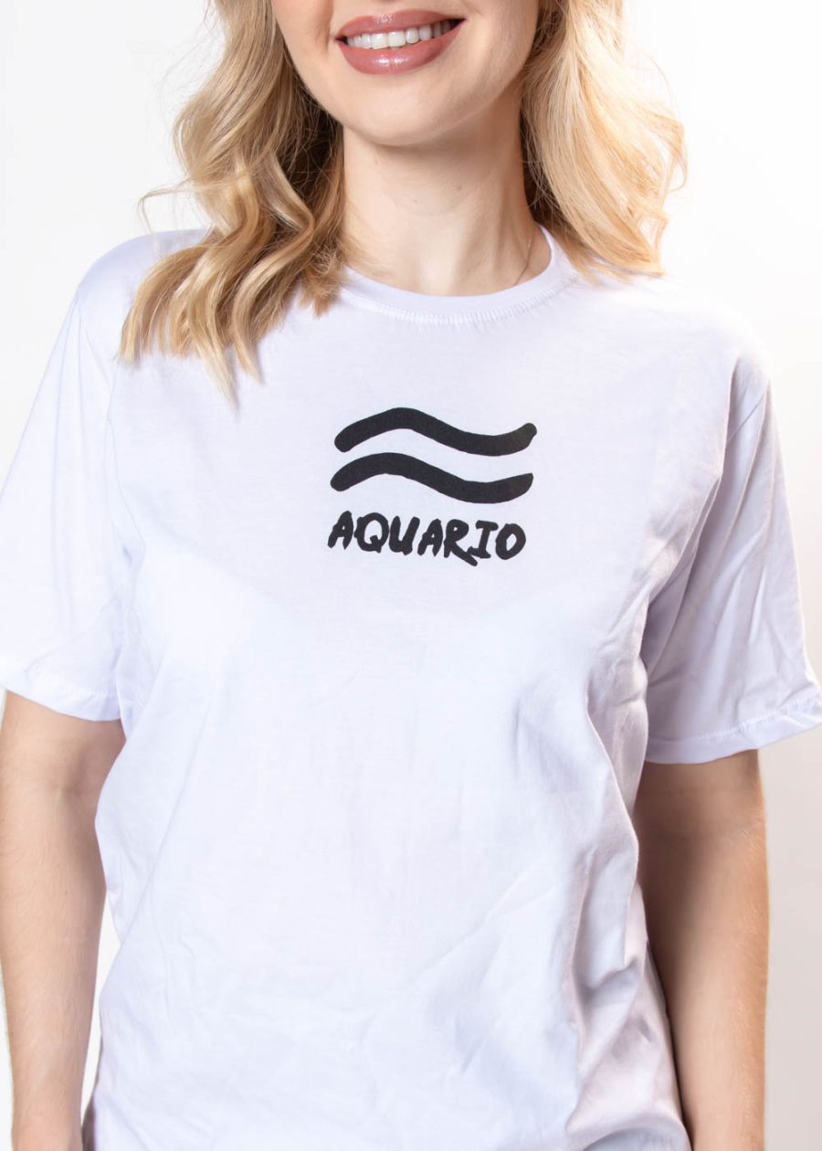 T-shirt Feminina 100% Algodão Signo Aquario Branca