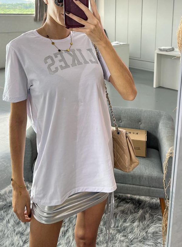 T-shirt Feminina 100% Algodão Likes Branca