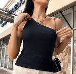 Blusa Feminina Ribana Tendência para mulheres estilosas 1 Ombro só Preta